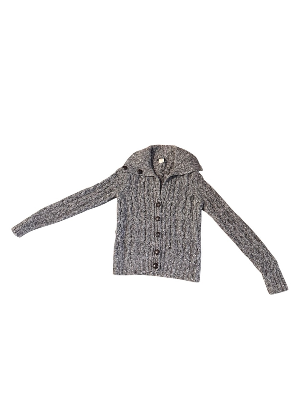 J.Crew Warmspun XS Gray Cable Knit Wool Cashmere Cardigan Shawl Collar Fisherman